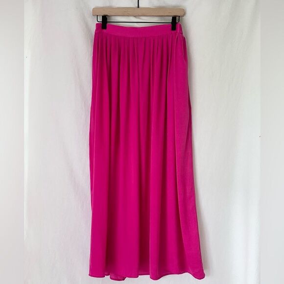 BCBGMaxAzria Sofia Satin Maxi Skirt with Pockets in Hot Pink Size M - Picture 1 of 10